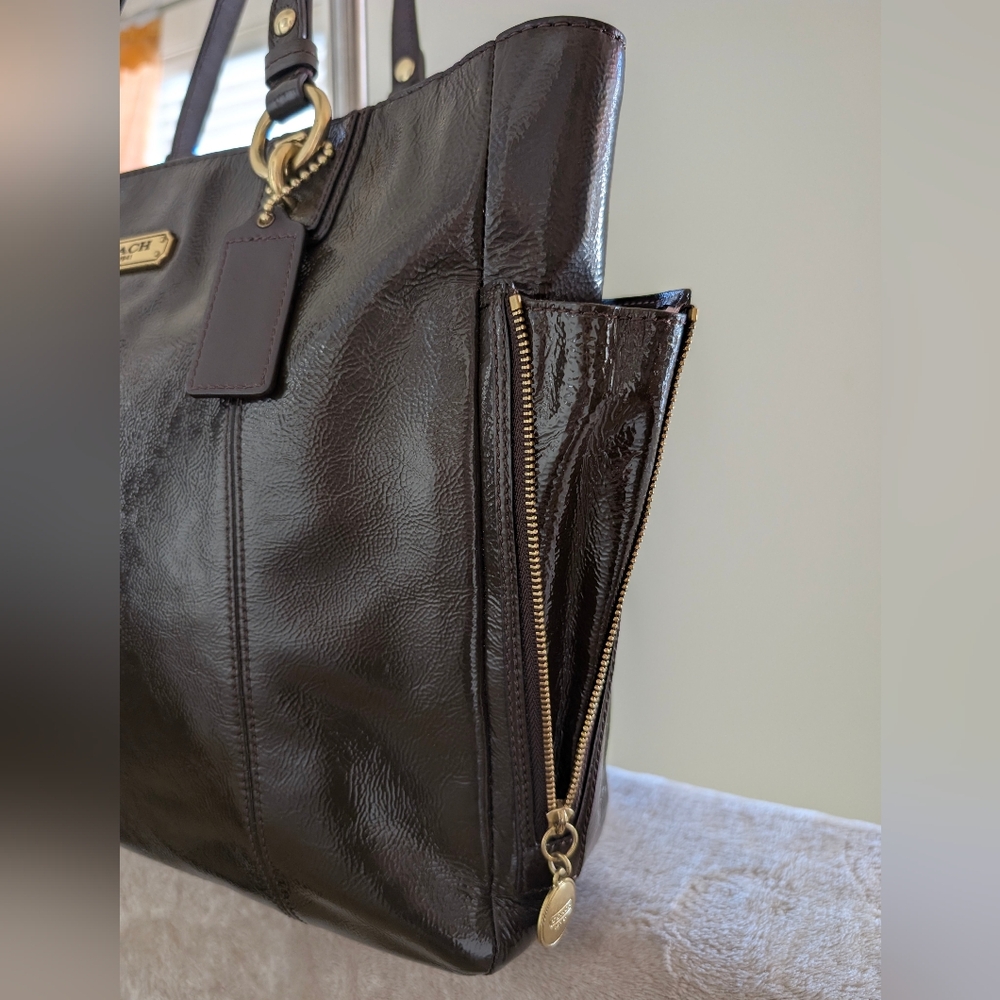 Coach Mahogany/Dark Brown Patent Leather Tote Bag - Picture 5 of 15